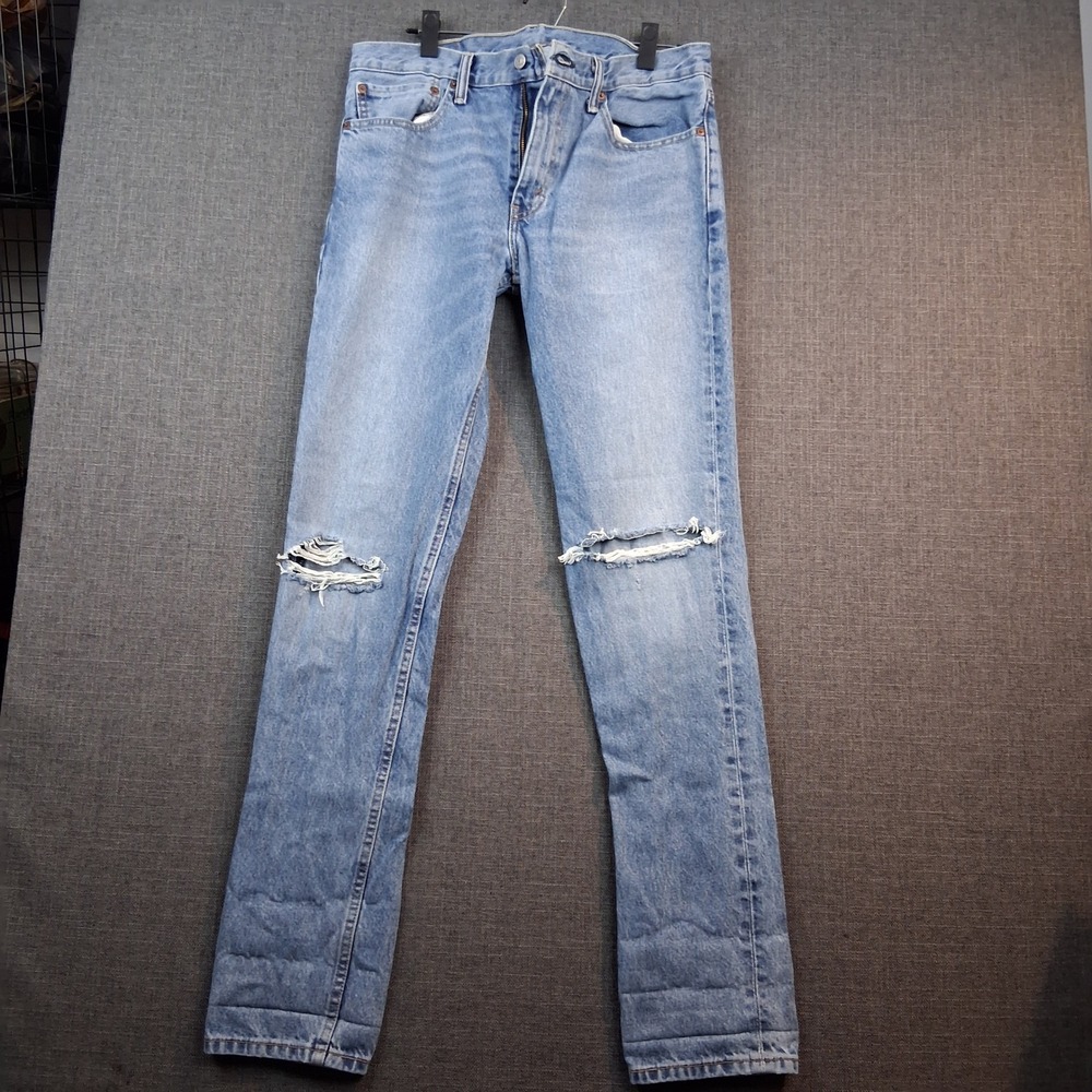 Levis 511 Slim Fit Distressed Light Wash Denim Jeans Mens 33x34 Ripped Knee